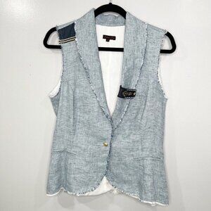 Aventures des Toiles Women's Blue Raw Linen One Gold Button Vest Size 40 A5
